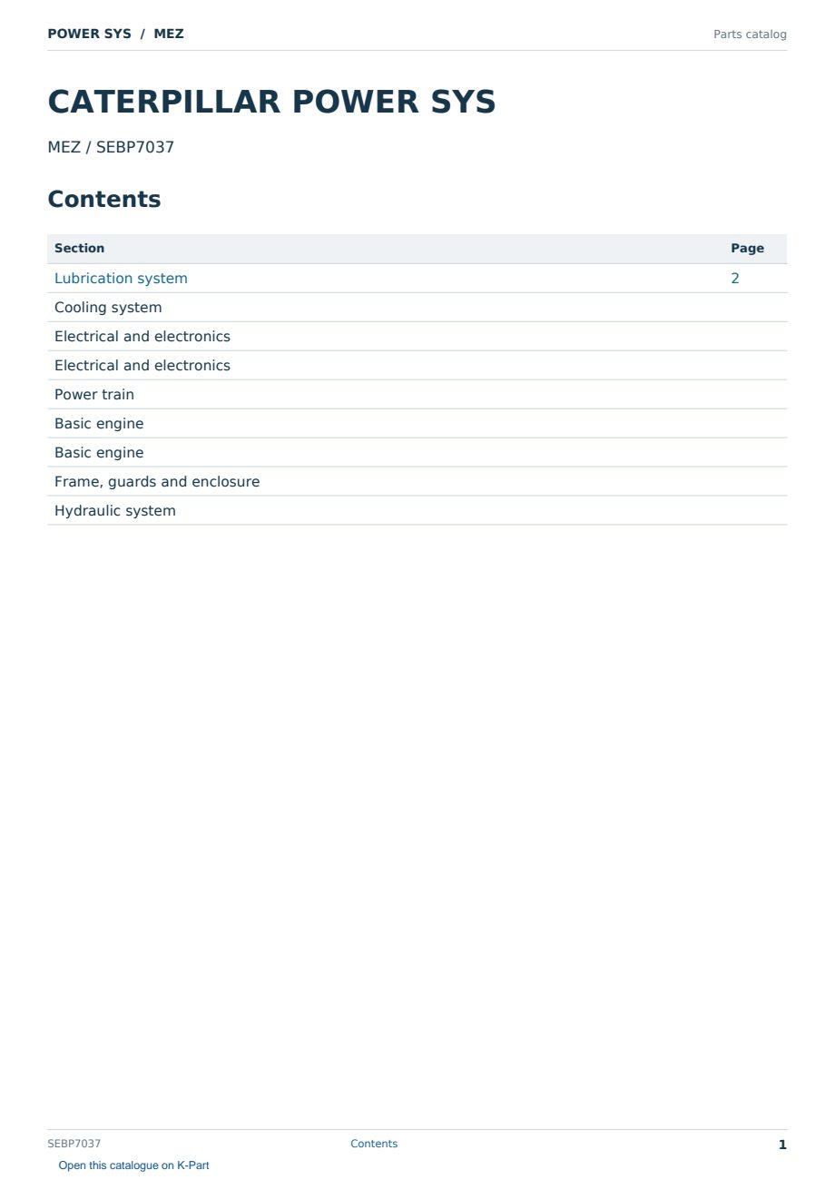 Caterpillar POWER SYS S/N MEZ Partsbook SEBP7037 (English) - sample page 1 of 10 Caterpillar POWER SYS S/N MEZ Partsbook SEBP7037 (English) - sample page 1 of 10