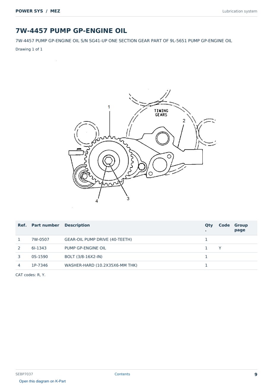 Caterpillar POWER SYS S/N MEZ Partsbook SEBP7037 (English) - sample page 9 of 10 Caterpillar POWER SYS S/N MEZ Partsbook SEBP7037 (English) - sample page 9 of 10