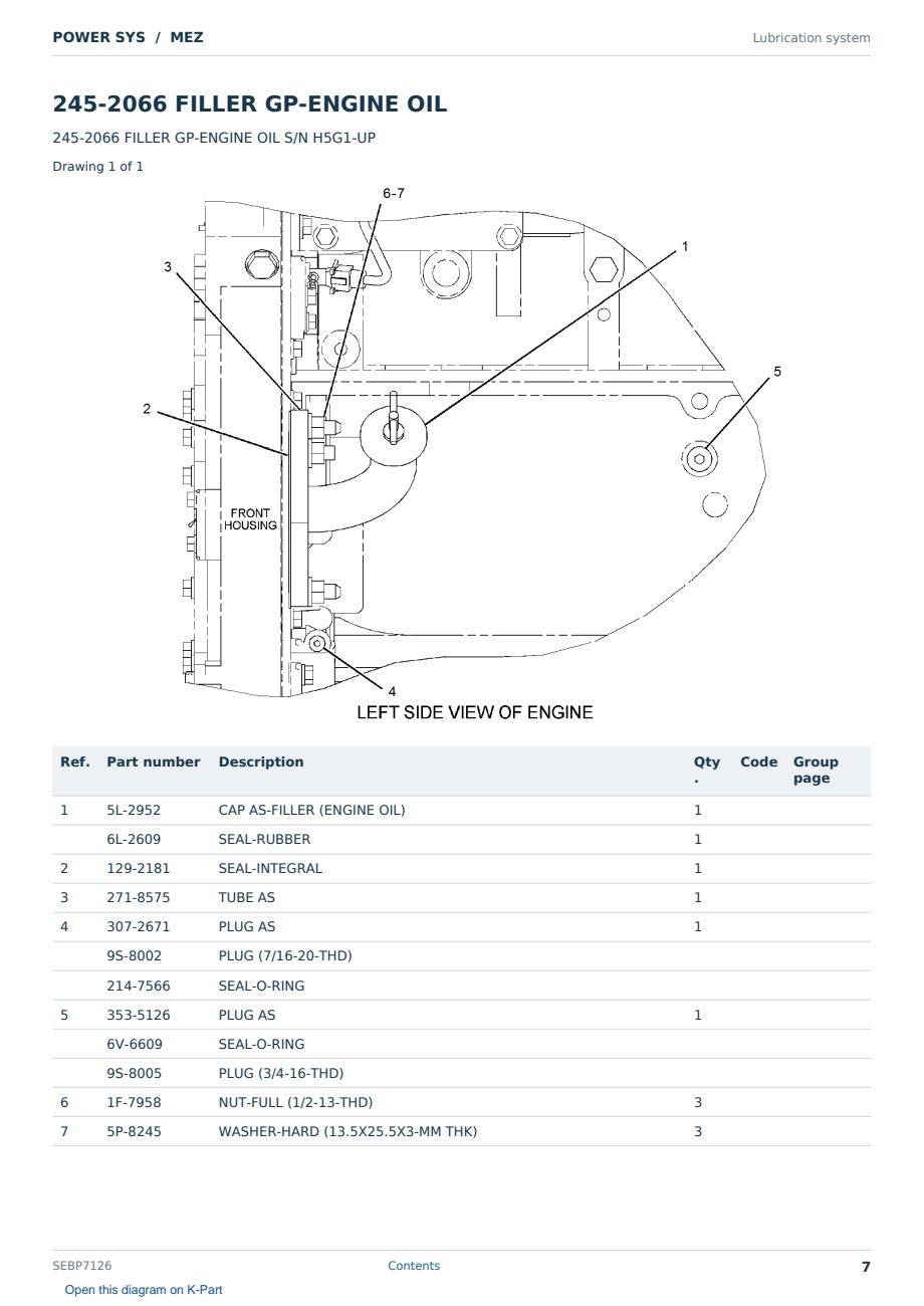 Caterpillar POWER SYS S/N MEZ Partsbook SEBP7126 (English) - sample page 7 of 10 Caterpillar POWER SYS S/N MEZ Partsbook SEBP7126 (English) - sample page 7 of 10