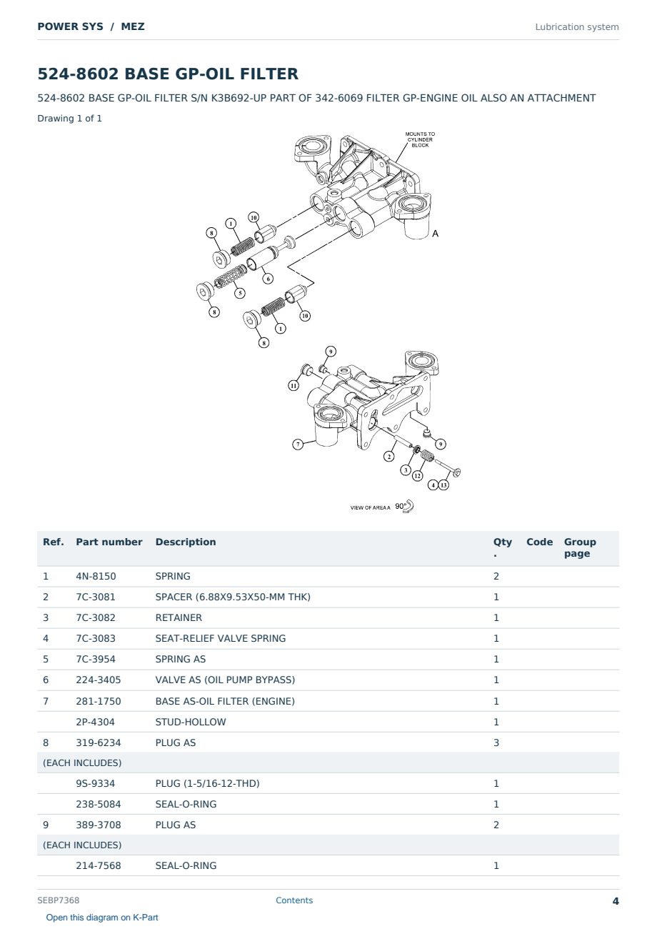 Caterpillar POWER SYS S/N MEZ Partsbook SEBP7368 (English) - sample page 4 of 10 Caterpillar POWER SYS S/N MEZ Partsbook SEBP7368 (English) - sample page 4 of 10