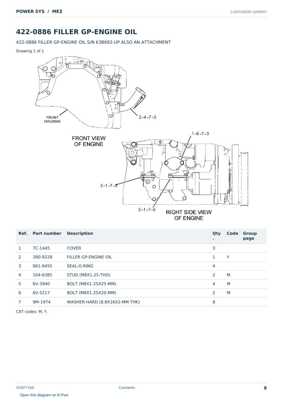 Caterpillar POWER SYS S/N MEZ Partsbook SEBP7368 (English) - sample page 9 of 10 Caterpillar POWER SYS S/N MEZ Partsbook SEBP7368 (English) - sample page 9 of 10