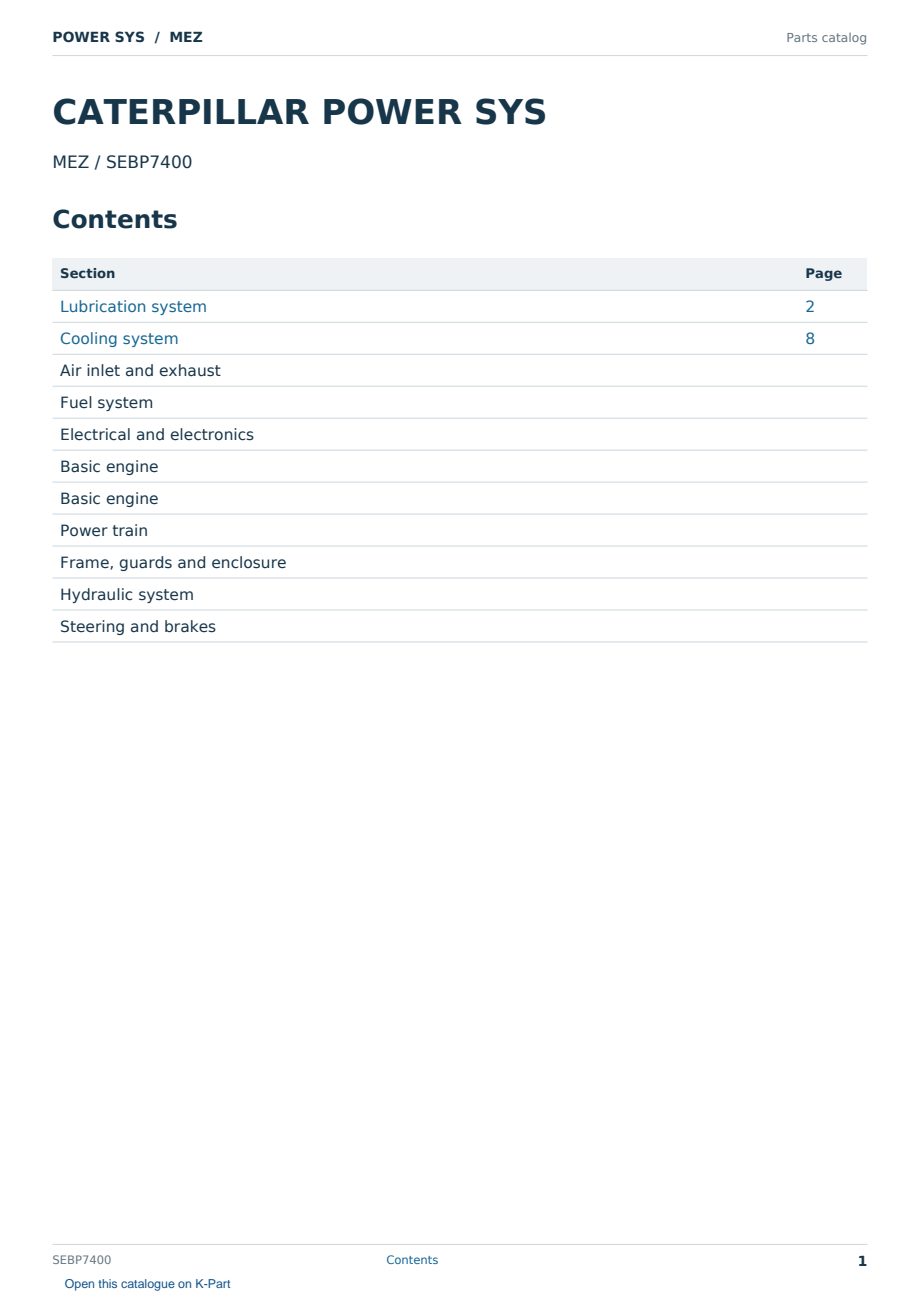 Caterpillar POWER SYS S/N MEZ Partsbook SEBP7400 (English) - sample page 1 of 10 Caterpillar POWER SYS S/N MEZ Partsbook SEBP7400 (English) - sample page 1 of 10