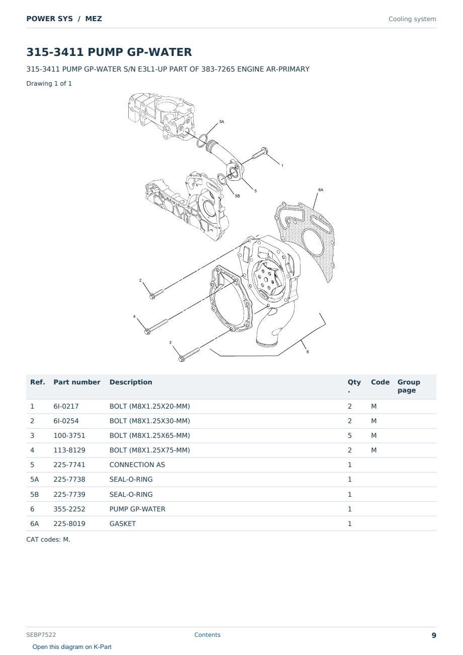 Caterpillar POWER SYS S/N MEZ Partsbook SEBP7522 (English) - sample page 9 of 10 Caterpillar POWER SYS S/N MEZ Partsbook SEBP7522 (English) - sample page 9 of 10