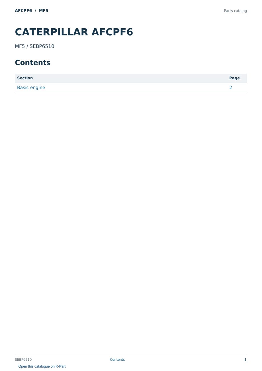 Caterpillar AFCPF6 S/N MF5 Partsbook SEBP6510 (English) - sample page 1 of 2 Caterpillar AFCPF6 S/N MF5 Partsbook SEBP6510 (English) - sample page 1 of 2