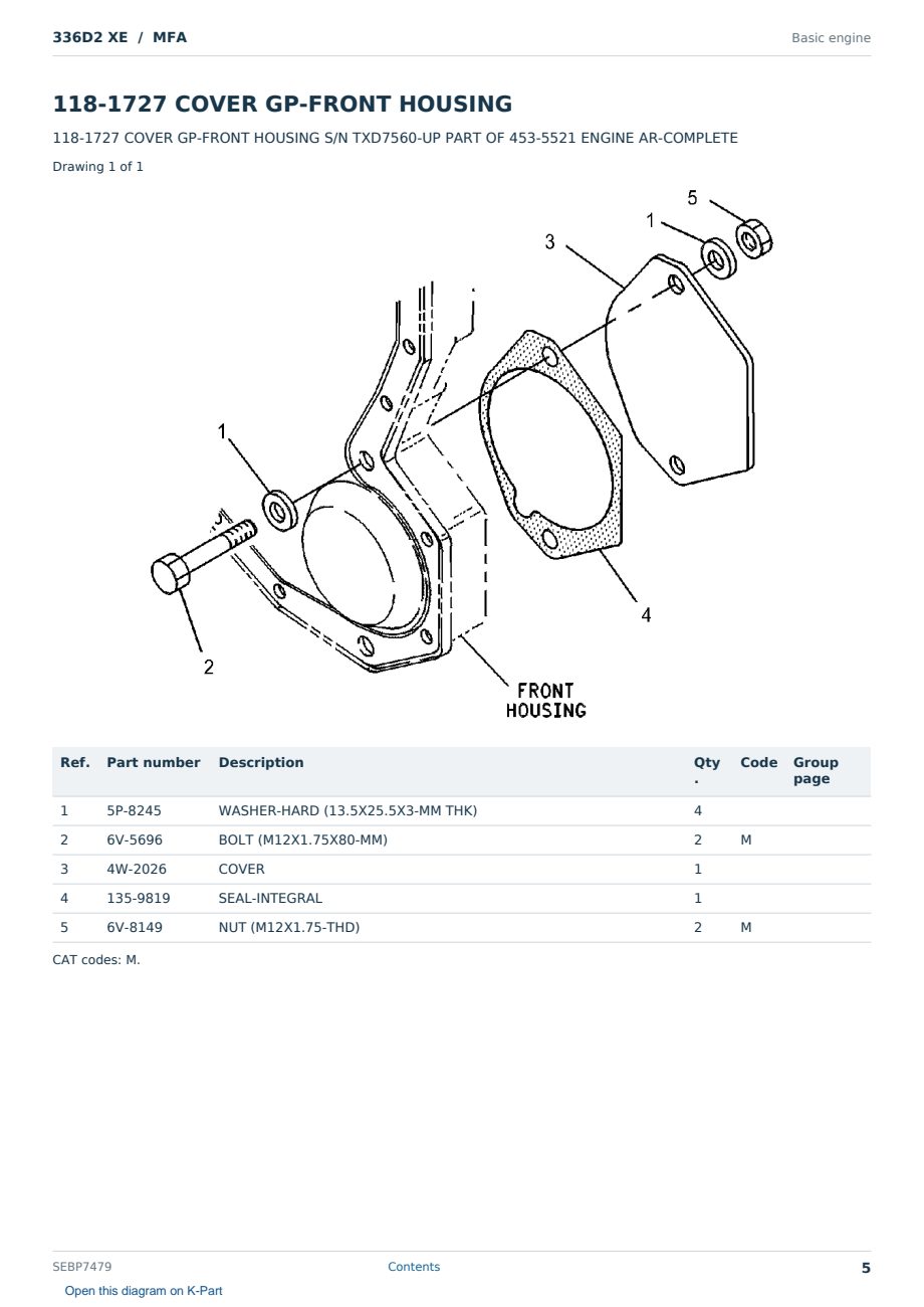 Caterpillar 336D2 XE S/N MFA Partsbook SEBP7479 (English) - sample page 5 of 10 Caterpillar 336D2 XE S/N MFA Partsbook SEBP7479 (English) - sample page 5 of 10