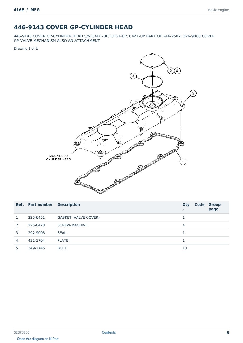 Caterpillar 416E S/N MFG Partsbook SEBP3706 (English) - sample page 6 of 10 Caterpillar 416E S/N MFG Partsbook SEBP3706 (English) - sample page 6 of 10