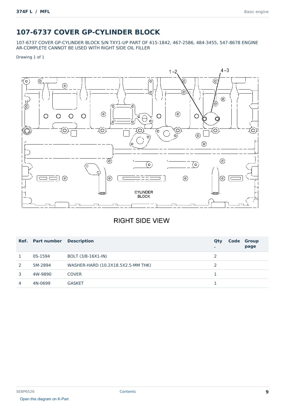 Caterpillar 374F L S/N MFL Partsbook SEBP6526 (English) - sample page 9 of 10 Caterpillar 374F L S/N MFL Partsbook SEBP6526 (English) - sample page 9 of 10