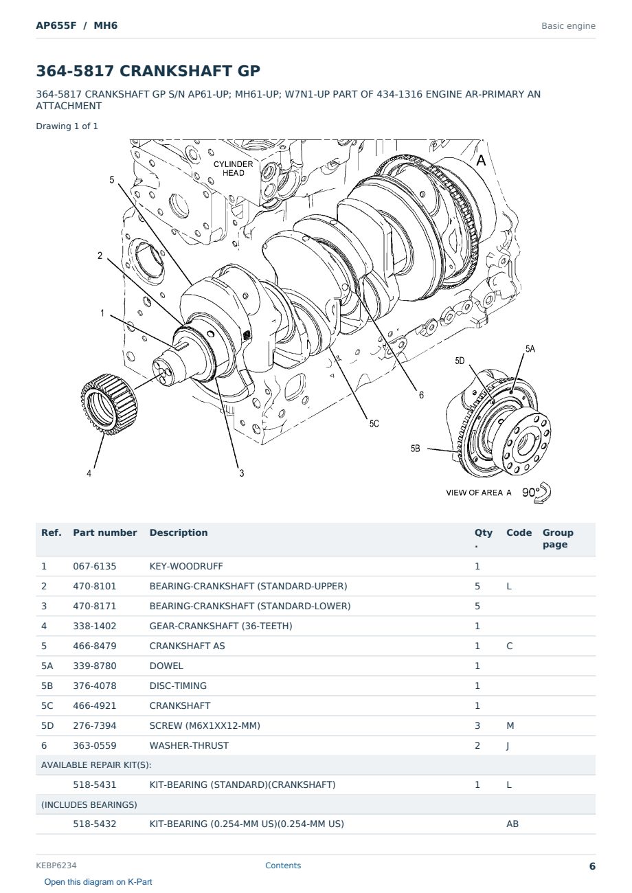 Caterpillar AP655F S/N MH6 Partsbook KEBP6234 (English) - sample page 6 of 10 Caterpillar AP655F S/N MH6 Partsbook KEBP6234 (English) - sample page 6 of 10