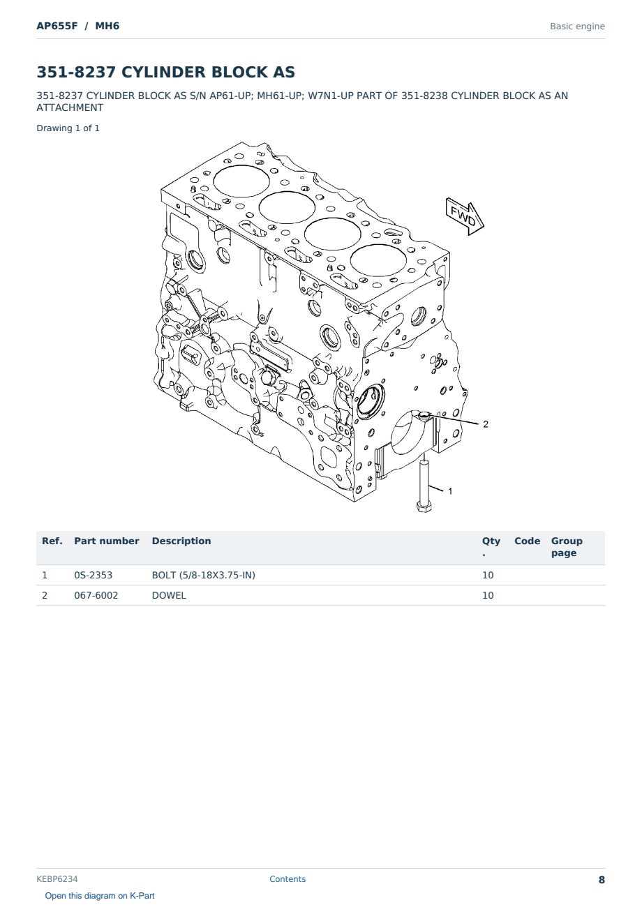 Caterpillar AP655F S/N MH6 Partsbook KEBP6234 (English) - sample page 8 of 10 Caterpillar AP655F S/N MH6 Partsbook KEBP6234 (English) - sample page 8 of 10