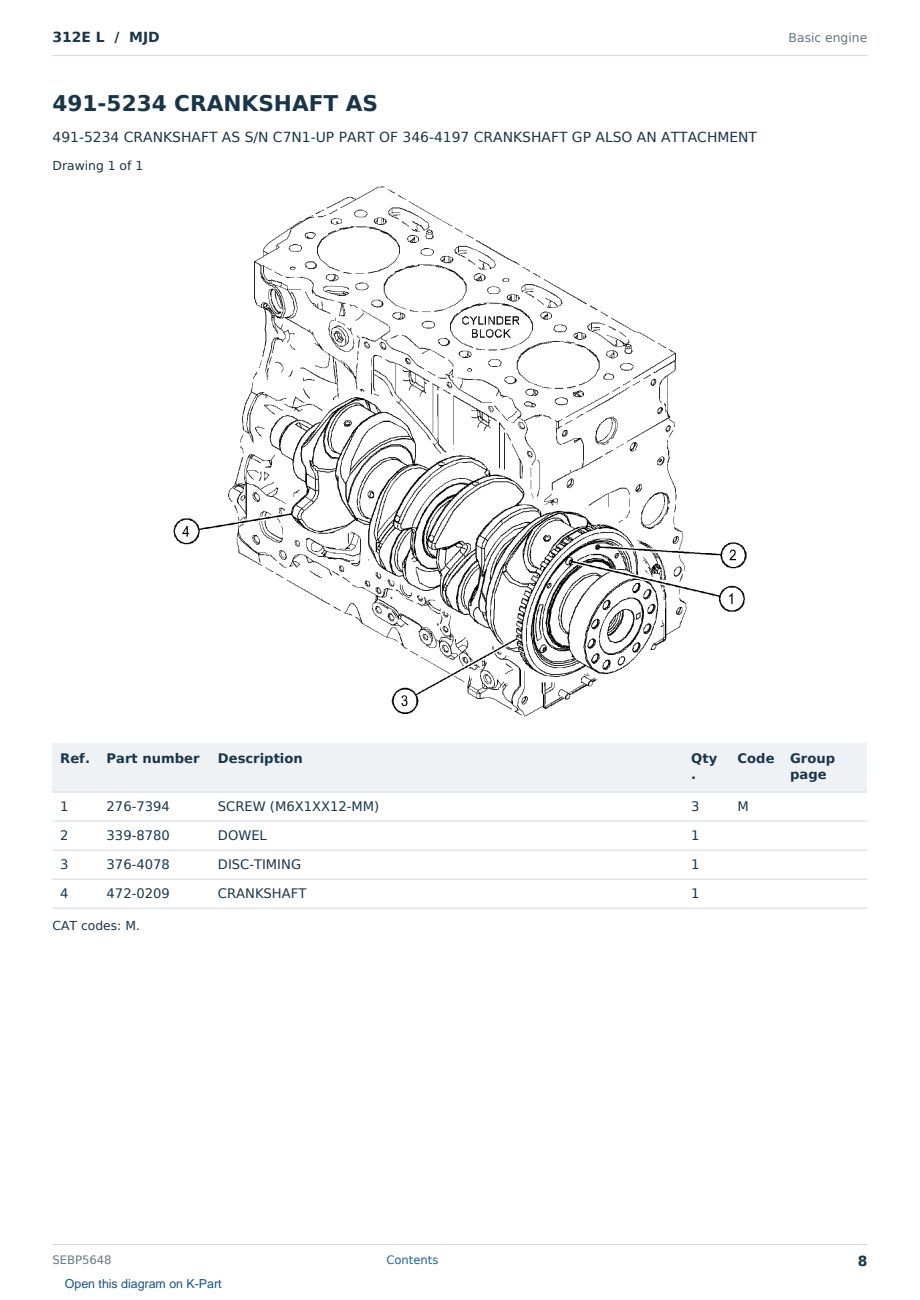 Caterpillar 312E L S/N MJD Partsbook SEBP5648 (English) - sample page 8 of 10 Caterpillar 312E L S/N MJD Partsbook SEBP5648 (English) - sample page 8 of 10