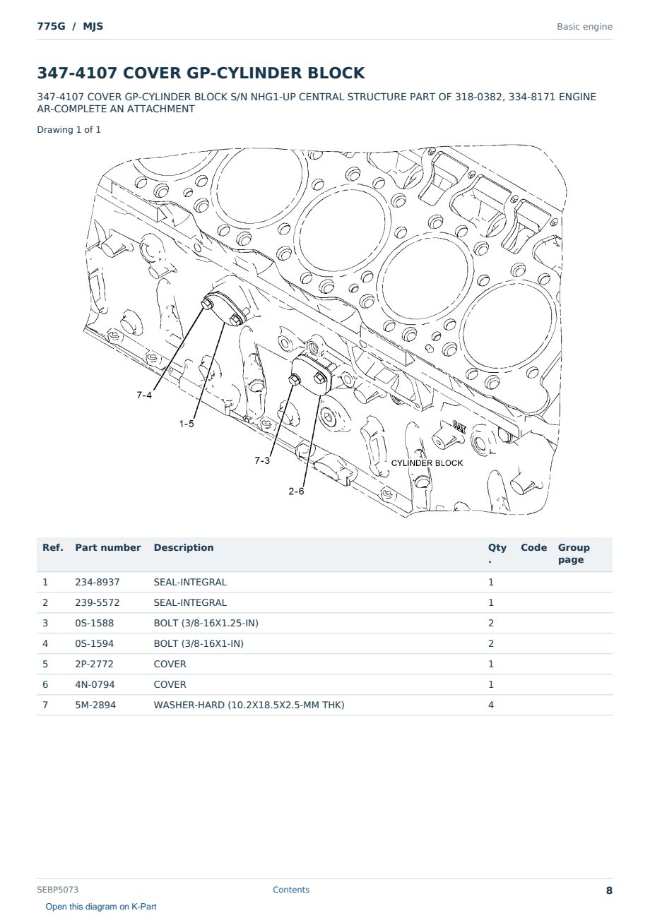 Caterpillar 775G S/N MJS Partsbook SEBP5073 (English) - sample page 8 of 10 Caterpillar 775G S/N MJS Partsbook SEBP5073 (English) - sample page 8 of 10