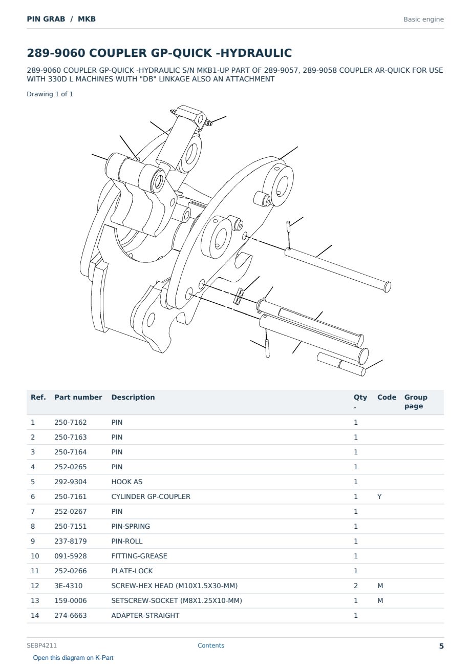 Caterpillar PIN GRAB S/N MKB Partsbook SEBP4211 (English) - sample page 5 of 8 Caterpillar PIN GRAB S/N MKB Partsbook SEBP4211 (English) - sample page 5 of 8
