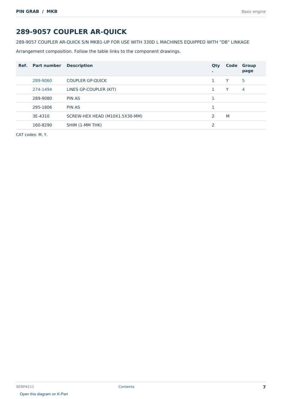 Caterpillar PIN GRAB S/N MKB Partsbook SEBP4211 (English) - sample page 7 of 8 Caterpillar PIN GRAB S/N MKB Partsbook SEBP4211 (English) - sample page 7 of 8