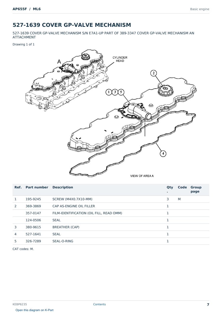 Caterpillar AP655F S/N ML6 Partsbook KEBP6235 (English) - sample page 7 of 10 Caterpillar AP655F S/N ML6 Partsbook KEBP6235 (English) - sample page 7 of 10
