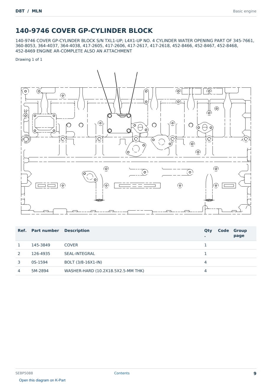 Caterpillar D8T S/N MLN Partsbook SEBP5088 (English) - sample page 9 of 10 Caterpillar D8T S/N MLN Partsbook SEBP5088 (English) - sample page 9 of 10