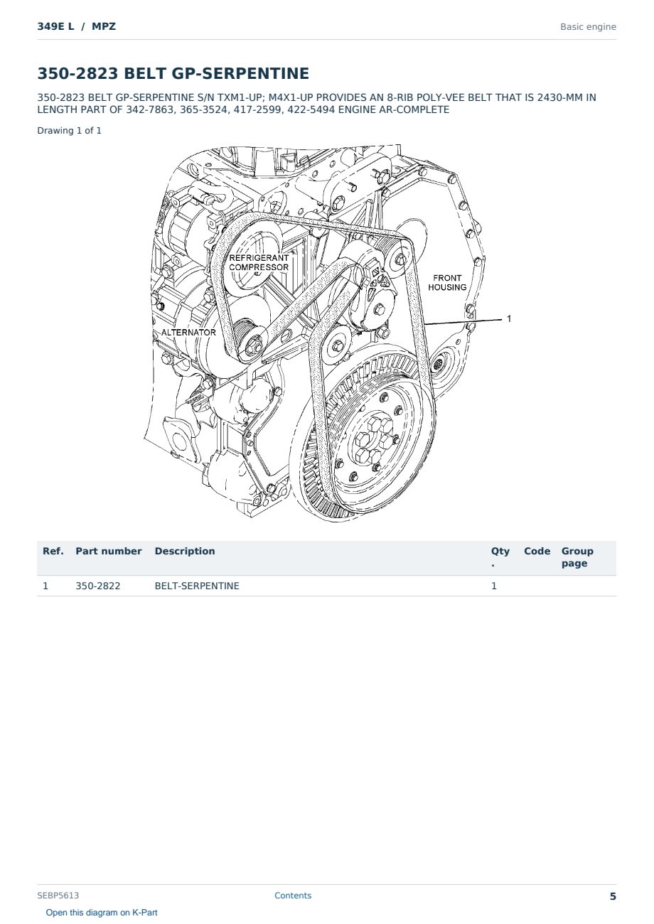 Caterpillar 349E L S/N MPZ Partsbook SEBP5613 (English) - sample page 5 of 10 Caterpillar 349E L S/N MPZ Partsbook SEBP5613 (English) - sample page 5 of 10