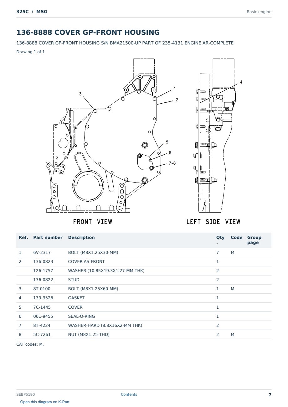Caterpillar 325C S/N MSG Partsbook SEBP5190 (English) - sample page 7 of 10 Caterpillar 325C S/N MSG Partsbook SEBP5190 (English) - sample page 7 of 10