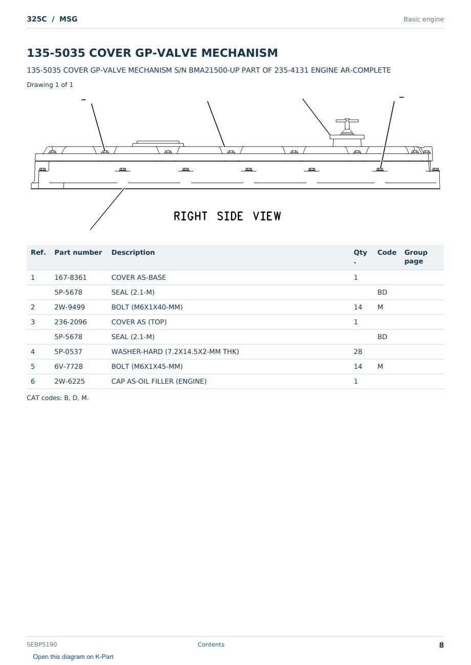 Caterpillar 325C S/N MSG Partsbook SEBP5190 (English) - sample page 8 of 10 Caterpillar 325C S/N MSG Partsbook SEBP5190 (English) - sample page 8 of 10