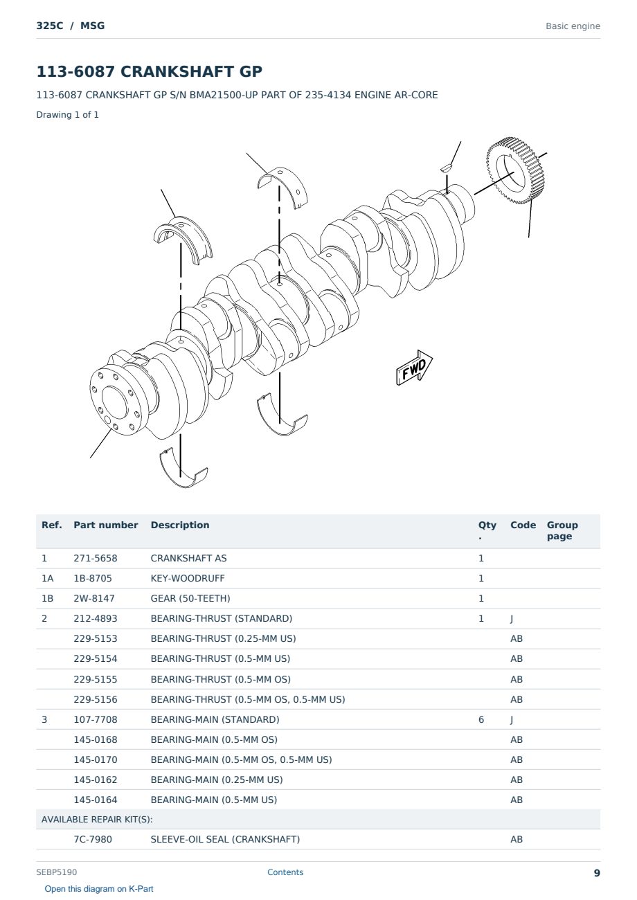 Caterpillar 325C S/N MSG Partsbook SEBP5190 (English) - sample page 9 of 10 Caterpillar 325C S/N MSG Partsbook SEBP5190 (English) - sample page 9 of 10