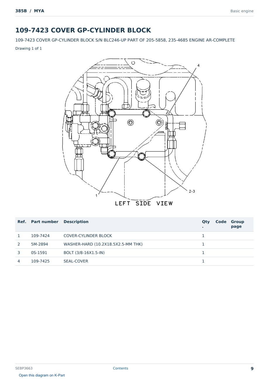 Caterpillar 385B S/N MYA Partsbook SEBP3663 (English) - sample page 9 of 10 Caterpillar 385B S/N MYA Partsbook SEBP3663 (English) - sample page 9 of 10