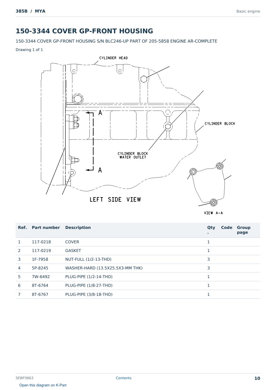 Caterpillar 385B S/N MYA Partsbook SEBP3663 (English) - sample page 10 of 10 Caterpillar 385B S/N MYA Partsbook SEBP3663 (English) - sample page 10 of 10