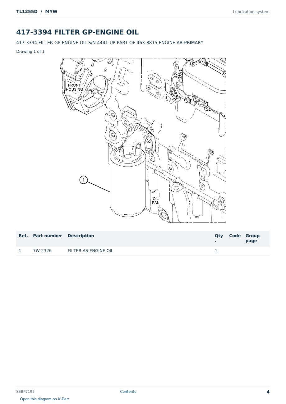 Caterpillar TL1255D S/N MYW Partsbook SEBP7197 (English) - sample page 4 of 10 Caterpillar TL1255D S/N MYW Partsbook SEBP7197 (English) - sample page 4 of 10