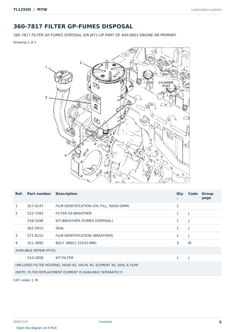 Caterpillar TL1255D S/N MYW Partsbook SEBP7197 (English) - sample page 5 of 10 Caterpillar TL1255D S/N MYW Partsbook SEBP7197 (English) - sample page 5 of 10