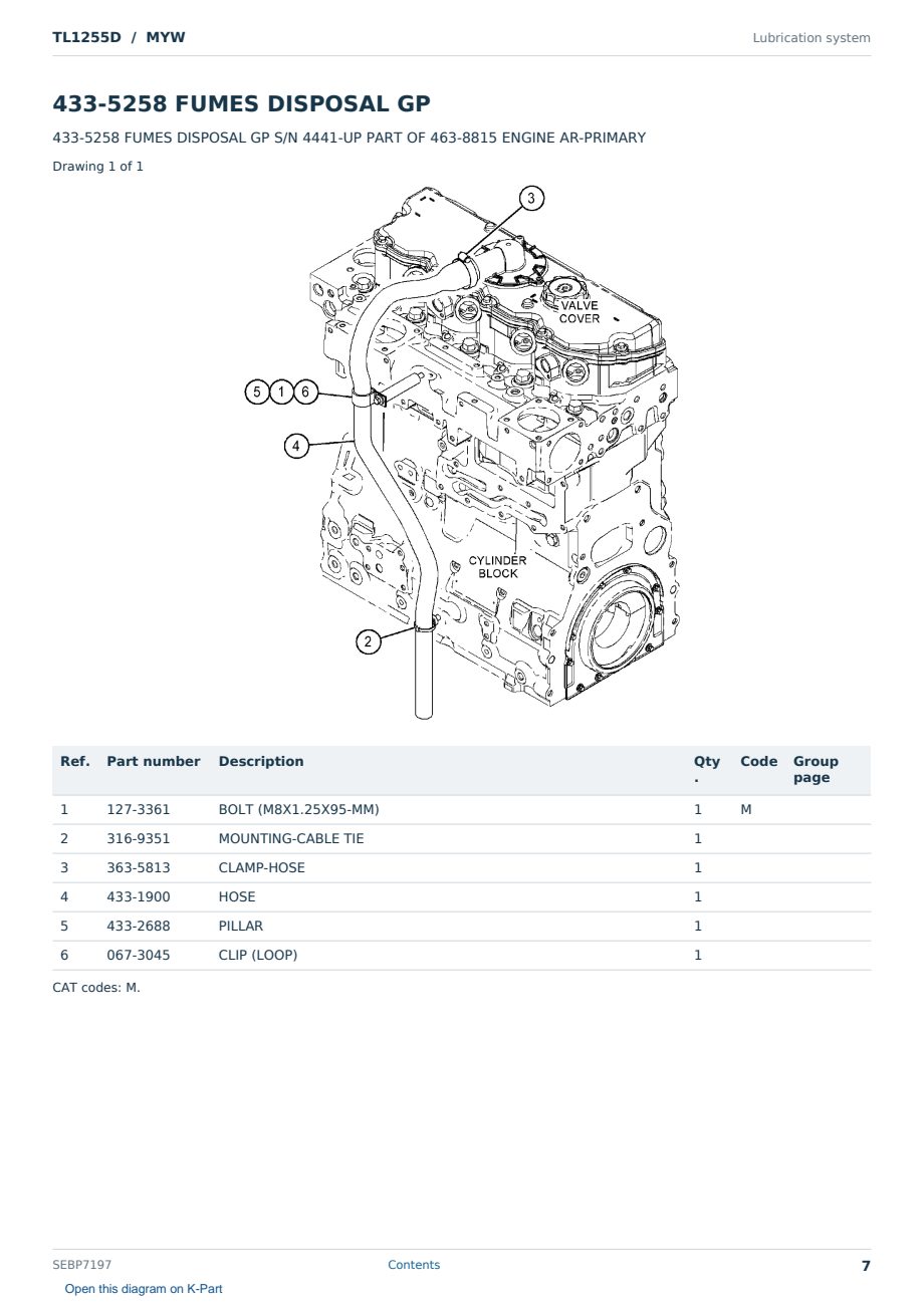 Caterpillar TL1255D S/N MYW Partsbook SEBP7197 (English) - sample page 7 of 10 Caterpillar TL1255D S/N MYW Partsbook SEBP7197 (English) - sample page 7 of 10