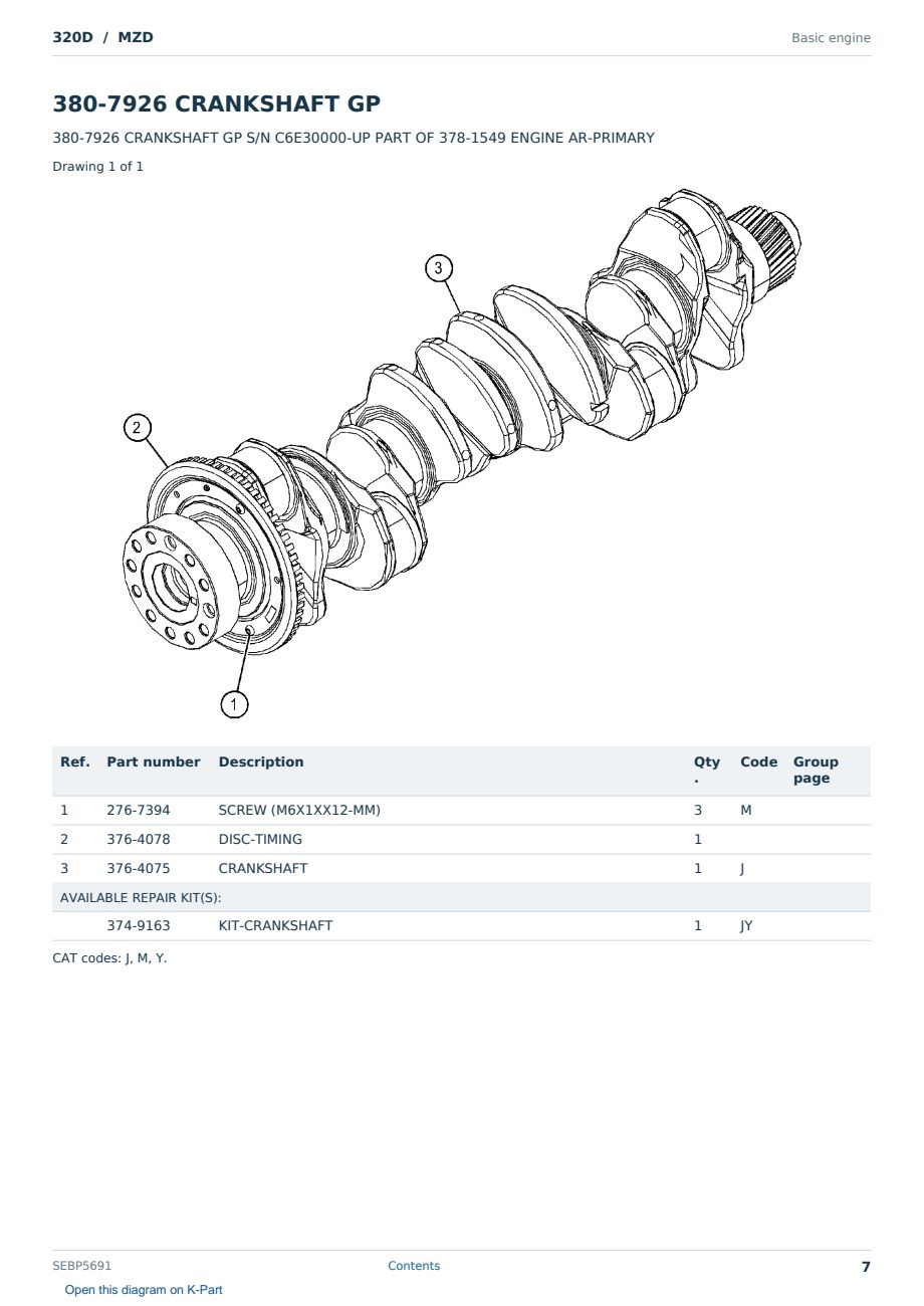 Caterpillar 320D S/N MZD Partsbook SEBP5691 (English) - sample page 7 of 10 Caterpillar 320D S/N MZD Partsbook SEBP5691 (English) - sample page 7 of 10