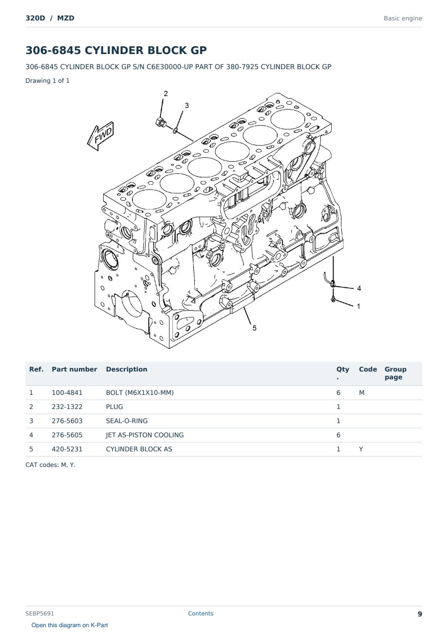 Caterpillar 320D S/N MZD Partsbook SEBP5691 (English) - sample page 9 of 10 Caterpillar 320D S/N MZD Partsbook SEBP5691 (English) - sample page 9 of 10
