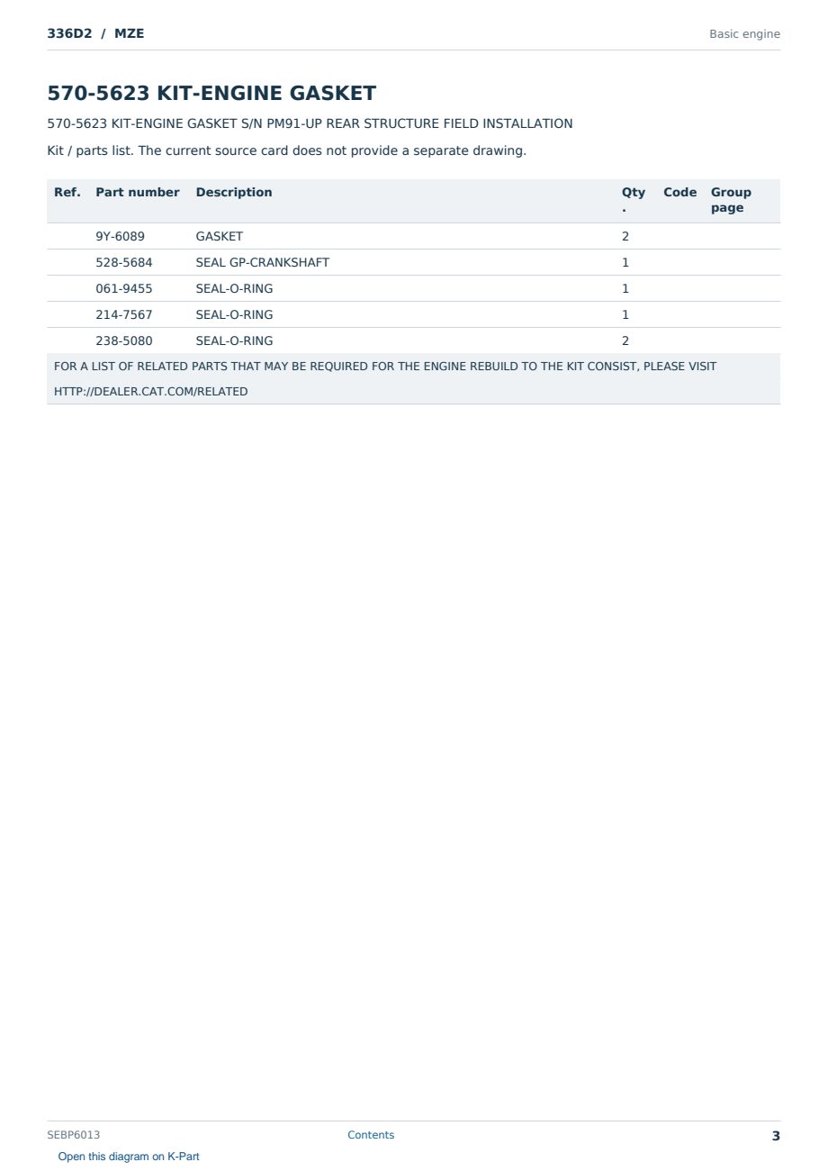 Caterpillar 336D2 S/N MZE Partsbook SEBP6013 (English) - sample page 3 of 6 Caterpillar 336D2 S/N MZE Partsbook SEBP6013 (English) - sample page 3 of 6