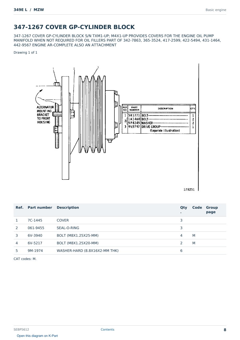 Caterpillar 349E L S/N MZW Partsbook SEBP5612 (English) - sample page 8 of 10 Caterpillar 349E L S/N MZW Partsbook SEBP5612 (English) - sample page 8 of 10