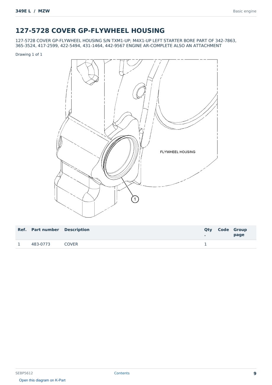 Caterpillar 349E L S/N MZW Partsbook SEBP5612 (English) - sample page 9 of 10 Caterpillar 349E L S/N MZW Partsbook SEBP5612 (English) - sample page 9 of 10