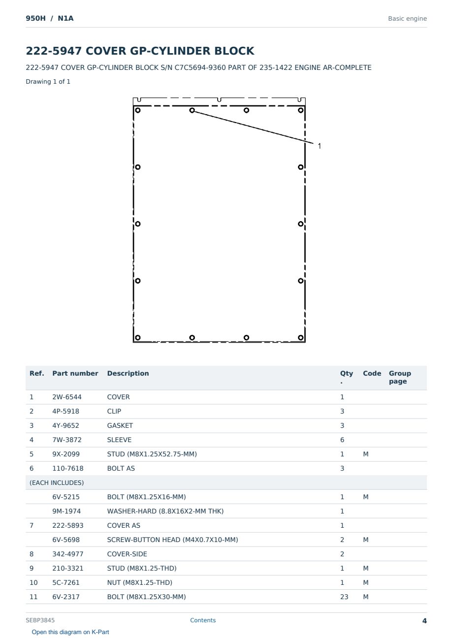 Caterpillar 950H S/N N1A Partsbook SEBP3845 (English) - sample page 4 of 10 Caterpillar 950H S/N N1A Partsbook SEBP3845 (English) - sample page 4 of 10