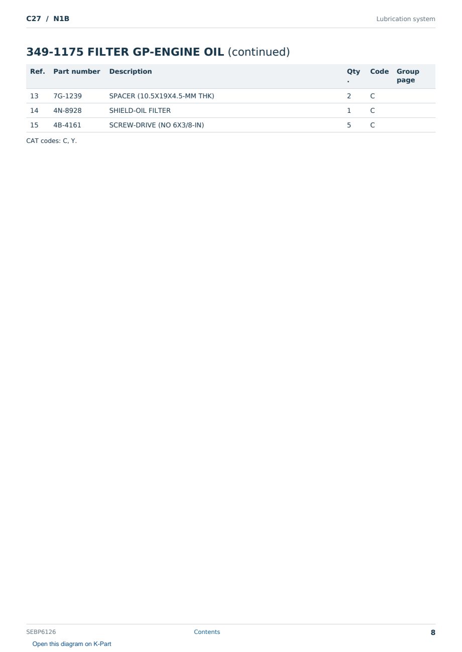 Caterpillar C27 S/N N1B Partsbook SEBP6126 (English) - sample page 8 of 10 Caterpillar C27 S/N N1B Partsbook SEBP6126 (English) - sample page 8 of 10