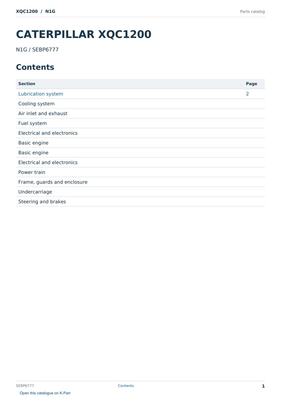Caterpillar XQC1200 S/N N1G Partsbook SEBP6777 (English) - sample page 1 of 10 Caterpillar XQC1200 S/N N1G Partsbook SEBP6777 (English) - sample page 1 of 10