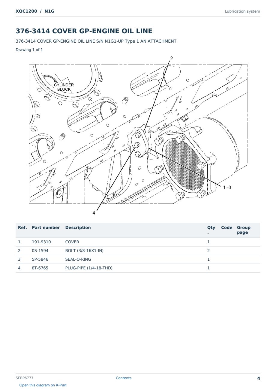 Caterpillar XQC1200 S/N N1G Partsbook SEBP6777 (English) - sample page 4 of 10 Caterpillar XQC1200 S/N N1G Partsbook SEBP6777 (English) - sample page 4 of 10