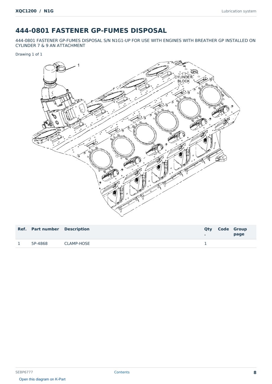 Caterpillar XQC1200 S/N N1G Partsbook SEBP6777 (English) - sample page 8 of 10 Caterpillar XQC1200 S/N N1G Partsbook SEBP6777 (English) - sample page 8 of 10