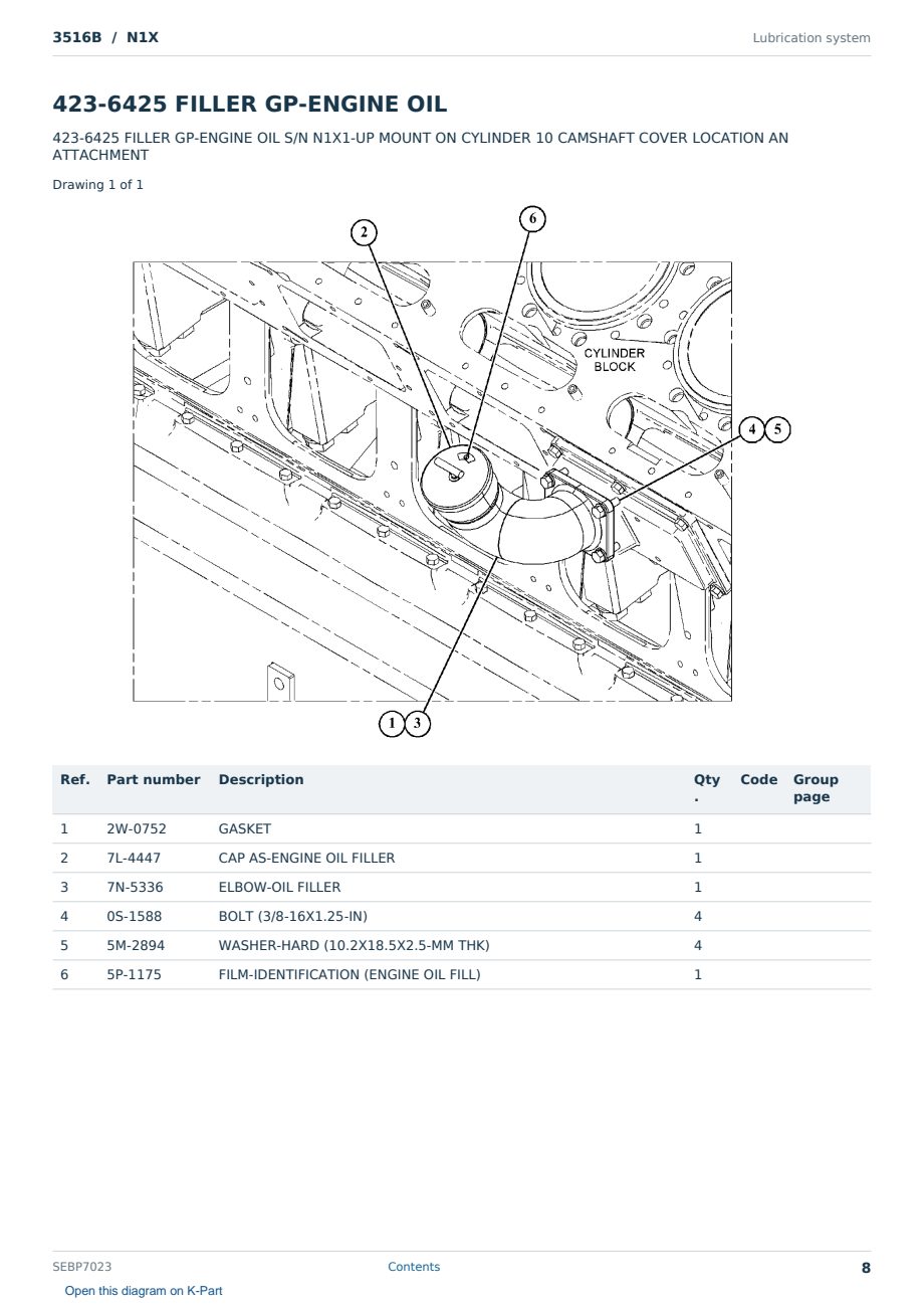 Caterpillar 3516B S/N N1X Partsbook SEBP7023 (English) - sample page 8 of 10 Caterpillar 3516B S/N N1X Partsbook SEBP7023 (English) - sample page 8 of 10