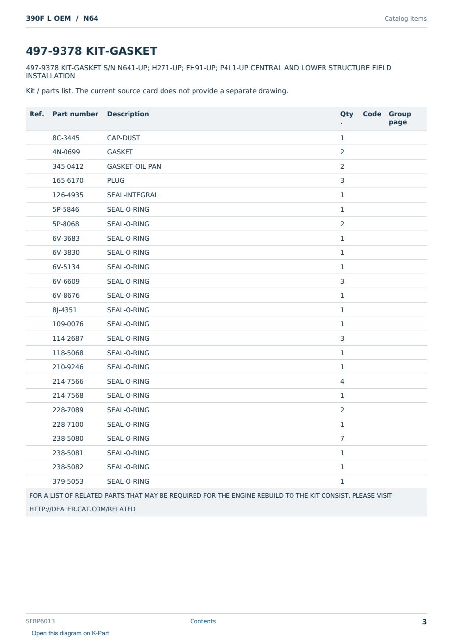 Caterpillar 390F L OEM S/N N64 Partsbook SEBP6013 (English) - sample page 3 of 10 Caterpillar 390F L OEM S/N N64 Partsbook SEBP6013 (English) - sample page 3 of 10