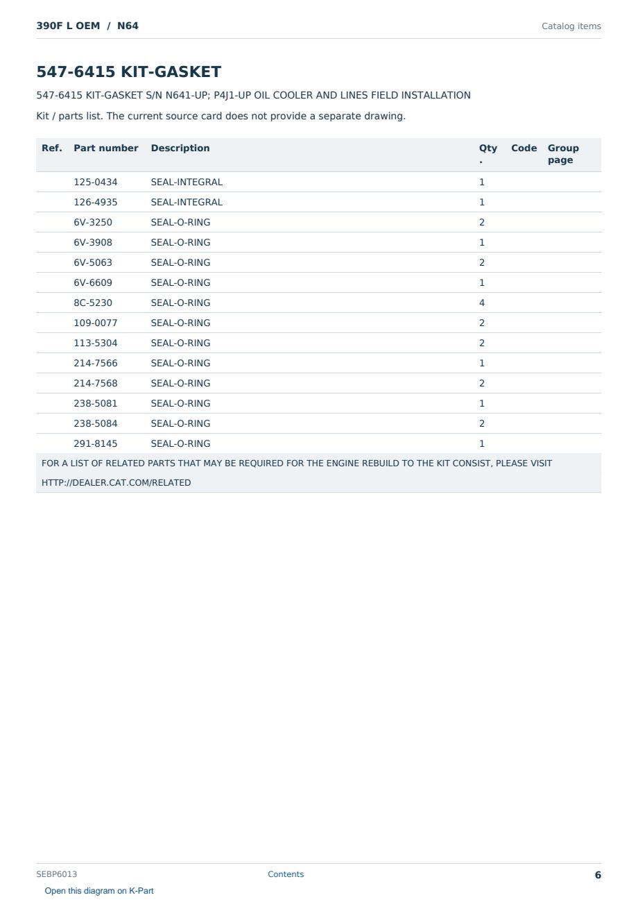 Caterpillar 390F L OEM S/N N64 Partsbook SEBP6013 (English) - sample page 6 of 10 Caterpillar 390F L OEM S/N N64 Partsbook SEBP6013 (English) - sample page 6 of 10