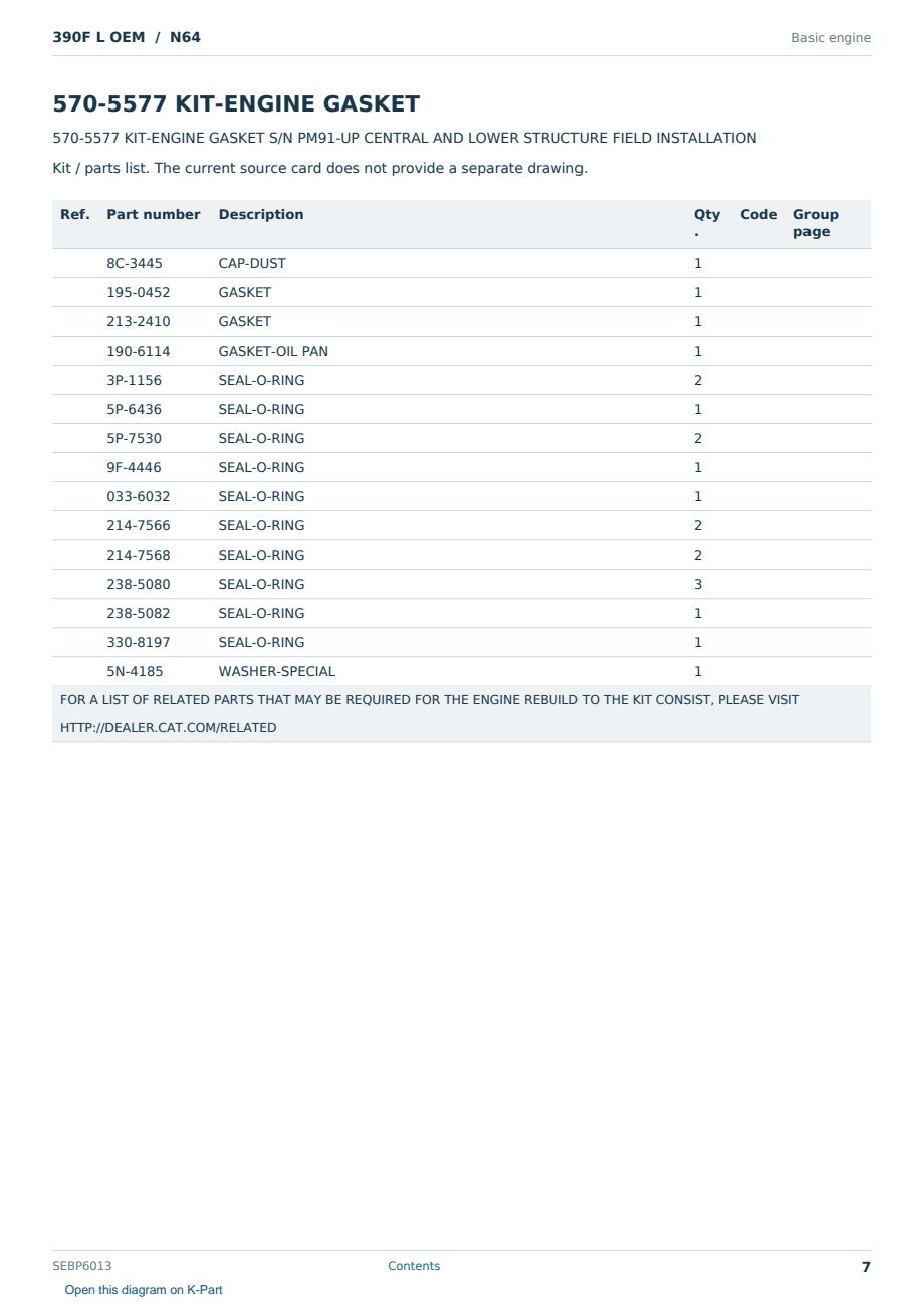 Caterpillar 390F L OEM S/N N64 Partsbook SEBP6013 (English) - sample page 7 of 10 Caterpillar 390F L OEM S/N N64 Partsbook SEBP6013 (English) - sample page 7 of 10