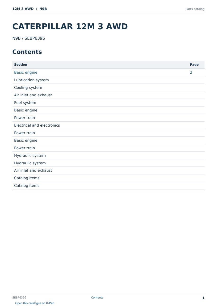 Caterpillar 12M 3 AWD S/N N9B Partsbook SEBP6396 (English) - sample page 1 of 10 Caterpillar 12M 3 AWD S/N N9B Partsbook SEBP6396 (English) - sample page 1 of 10