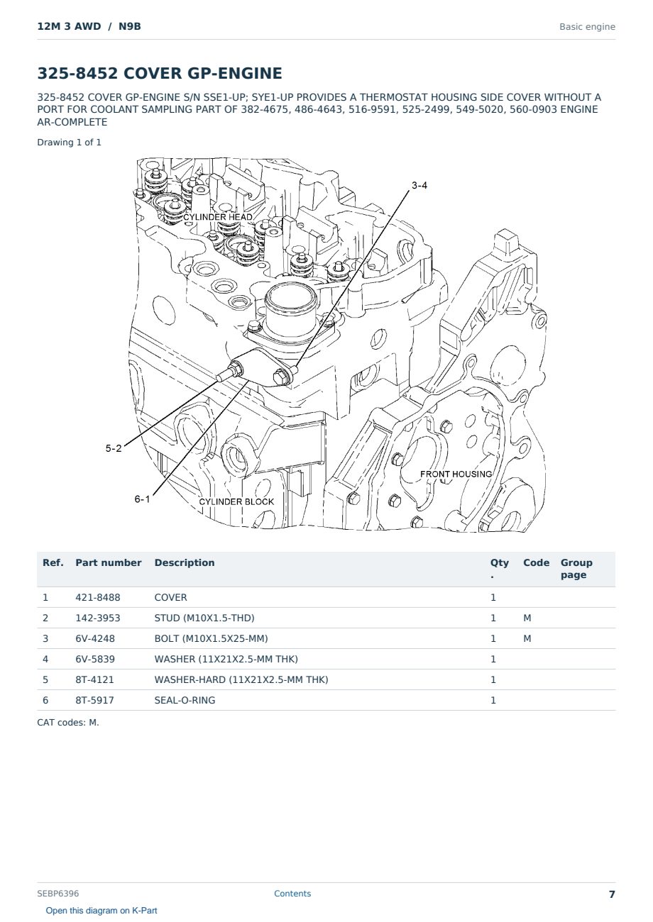 Caterpillar 12M 3 AWD S/N N9B Partsbook SEBP6396 (English) - sample page 7 of 10 Caterpillar 12M 3 AWD S/N N9B Partsbook SEBP6396 (English) - sample page 7 of 10