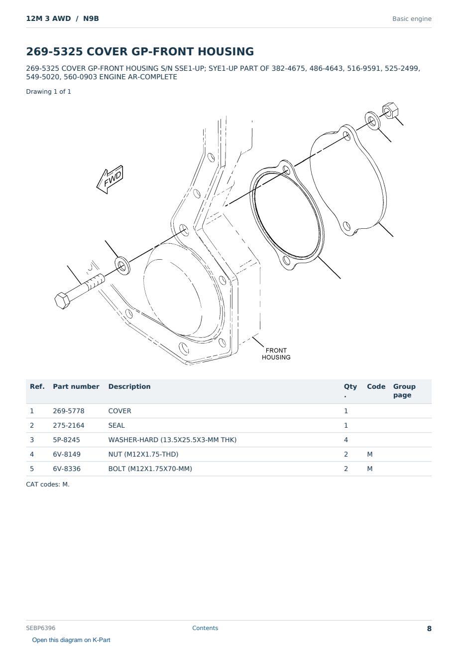 Caterpillar 12M 3 AWD S/N N9B Partsbook SEBP6396 (English) - sample page 8 of 10 Caterpillar 12M 3 AWD S/N N9B Partsbook SEBP6396 (English) - sample page 8 of 10