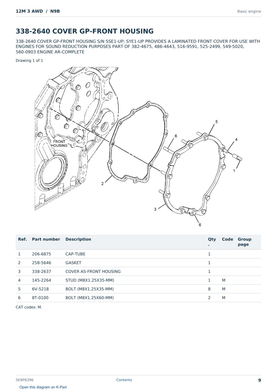 Caterpillar 12M 3 AWD S/N N9B Partsbook SEBP6396 (English) - sample page 9 of 10 Caterpillar 12M 3 AWD S/N N9B Partsbook SEBP6396 (English) - sample page 9 of 10