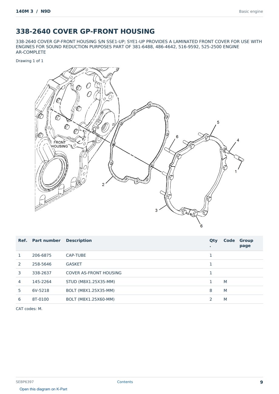 Caterpillar 140M 3 S/N N9D Partsbook SEBP6397 (English) - sample page 9 of 10 Caterpillar 140M 3 S/N N9D Partsbook SEBP6397 (English) - sample page 9 of 10