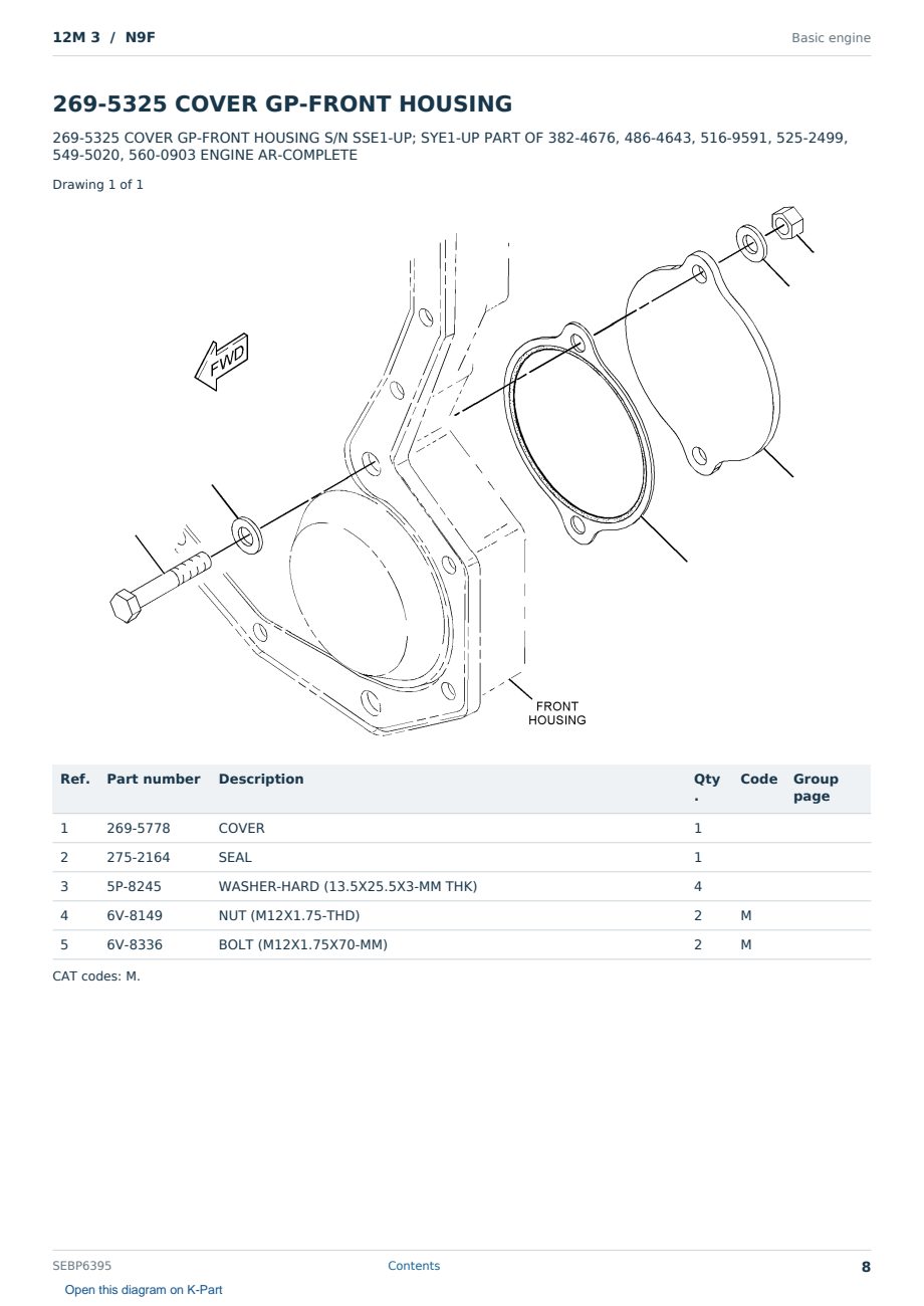Caterpillar 12M 3 S/N N9F Partsbook SEBP6395 (English) - sample page 8 of 10 Caterpillar 12M 3 S/N N9F Partsbook SEBP6395 (English) - sample page 8 of 10