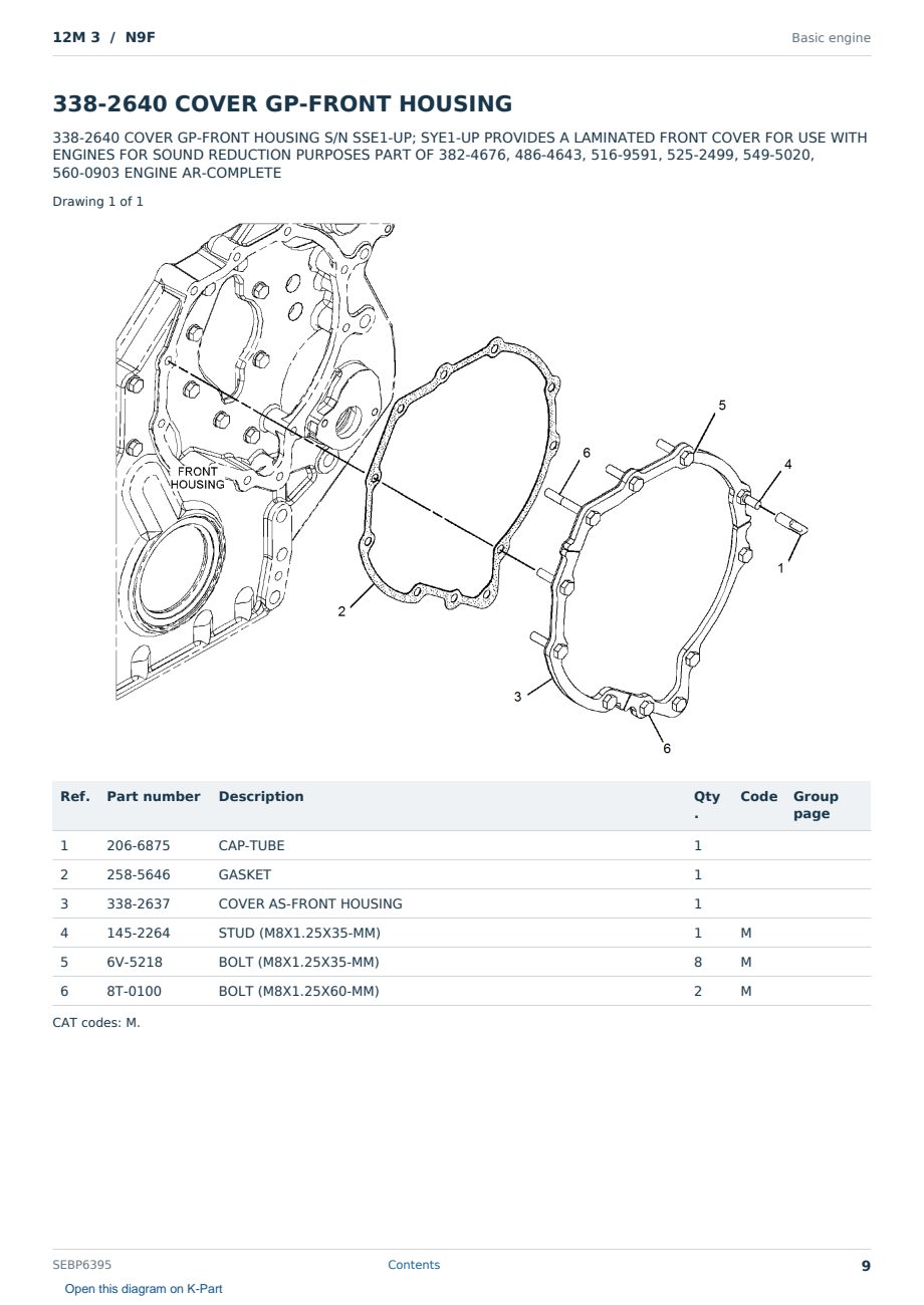 Caterpillar 12M 3 S/N N9F Partsbook SEBP6395 (English) - sample page 9 of 10 Caterpillar 12M 3 S/N N9F Partsbook SEBP6395 (English) - sample page 9 of 10