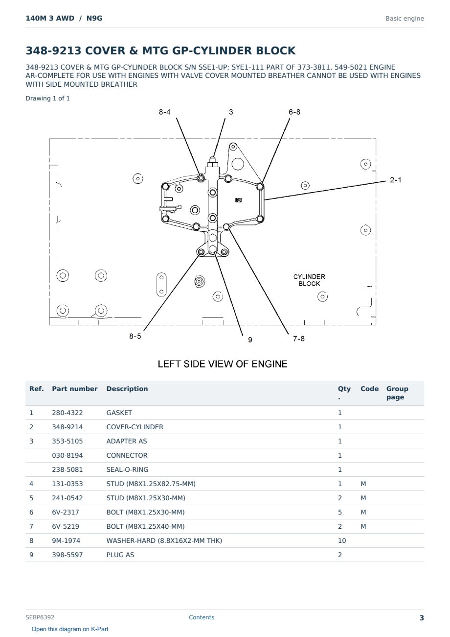 Caterpillar 140M 3 AWD S/N N9G Partsbook SEBP6392 (English) - sample page 3 of 10 Caterpillar 140M 3 AWD S/N N9G Partsbook SEBP6392 (English) - sample page 3 of 10